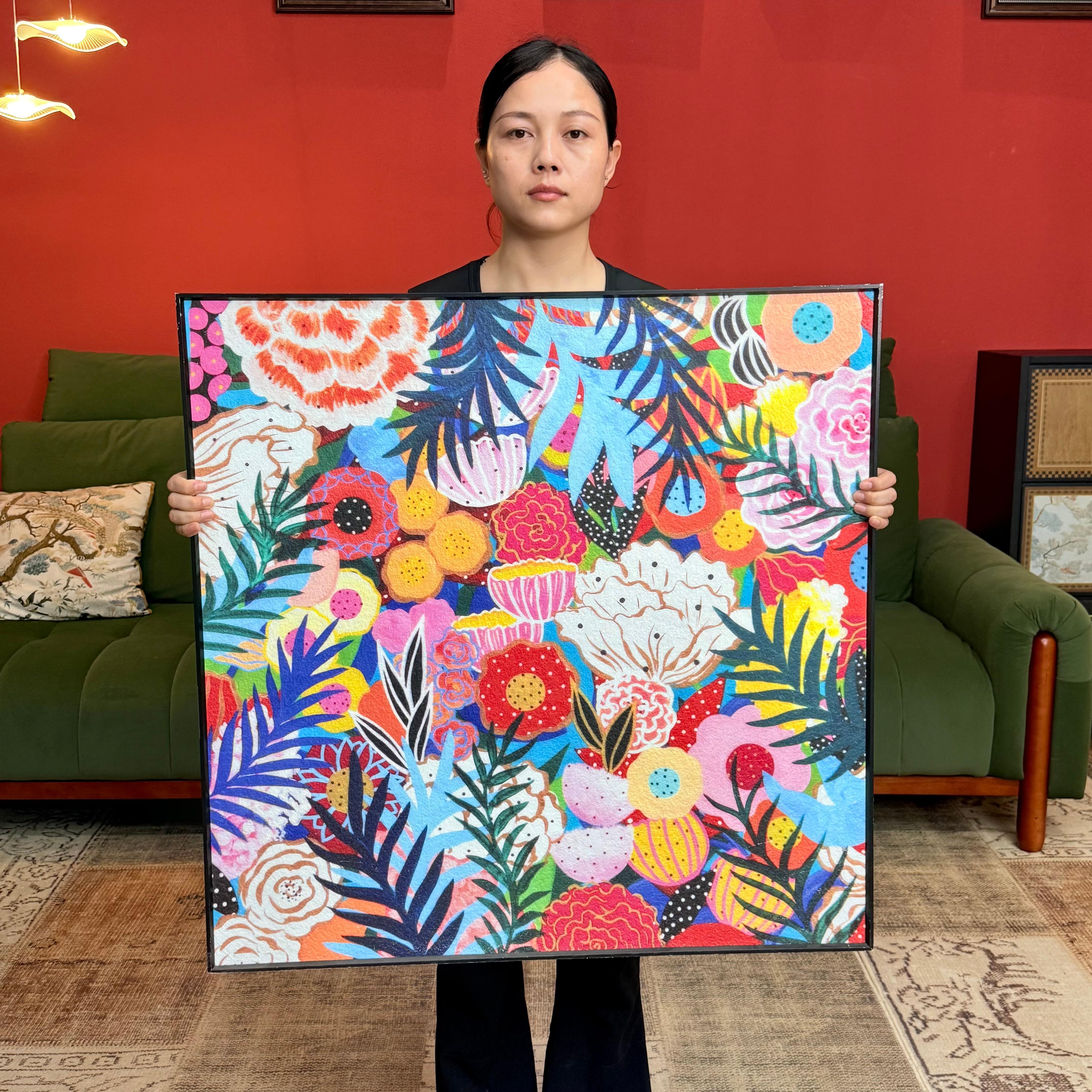 多巴胺客厅大幅装饰画抽象派绿植花卉砂岩J009艺术玄关挂画8080