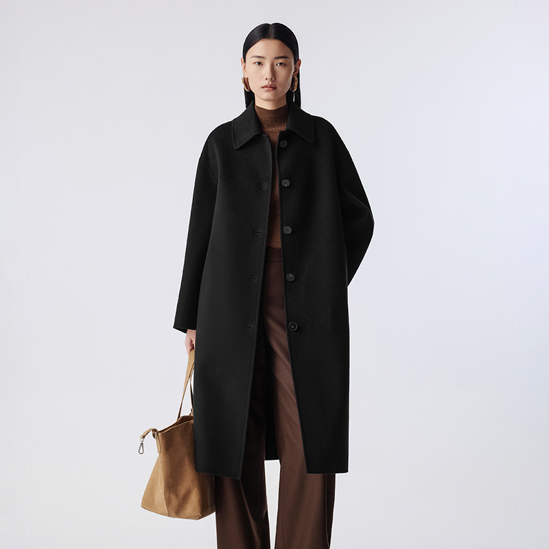 【纯羊毛】LANCY/朗姿2025冬新款复古双面呢中长款大衣毛呢外套女LA