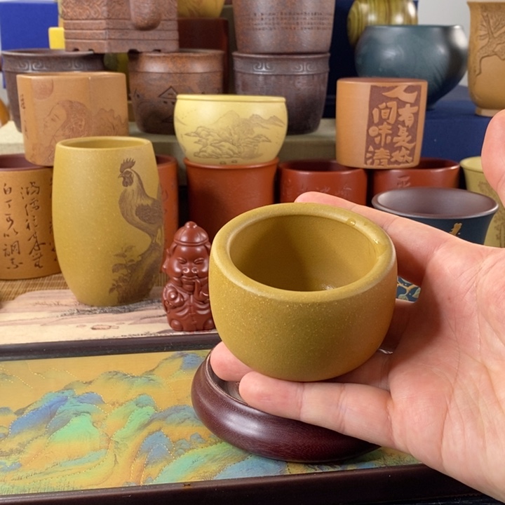 紫砂茶杯黄段泥压手杯
