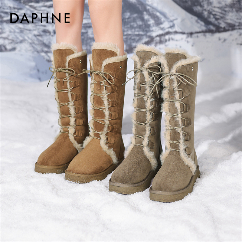 达芙妮厚底雪地靴女款2025新款冬季靴子女加绒马丁靴厚绒长靴棉鞋