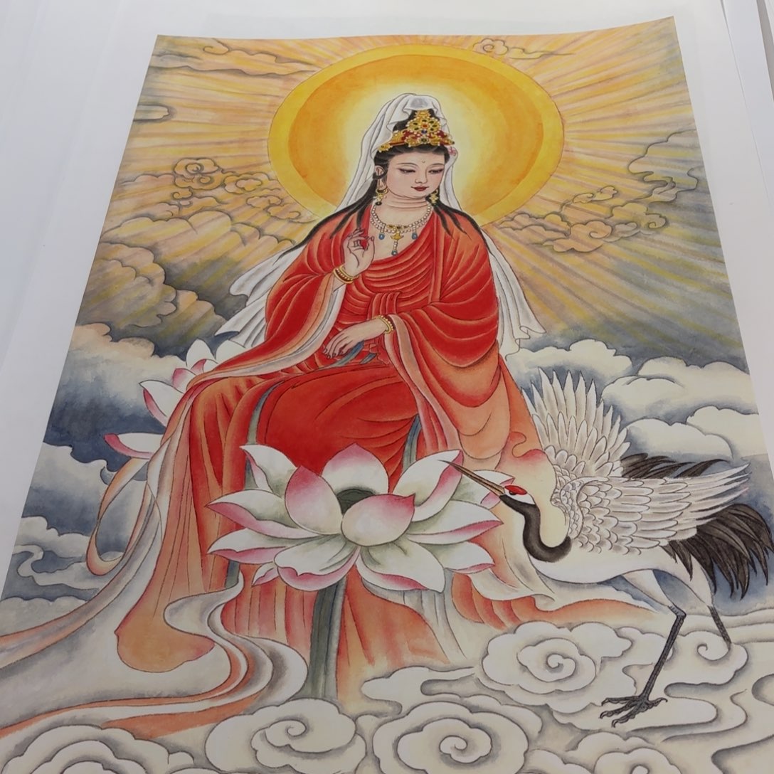 国画四尺三开观音像