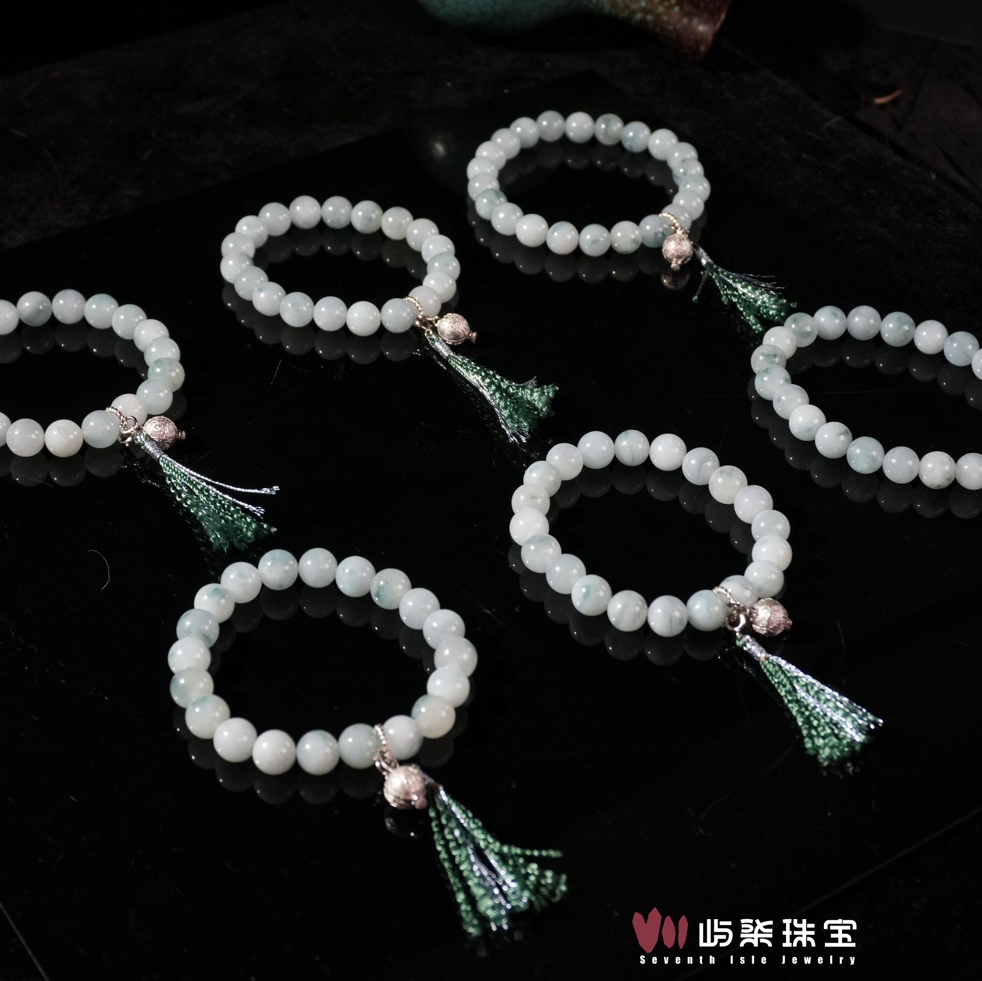 F158 翡翠银925镶嵌 翡翠9mm+珠串银扣珠流苏手串多样性发一 防跑