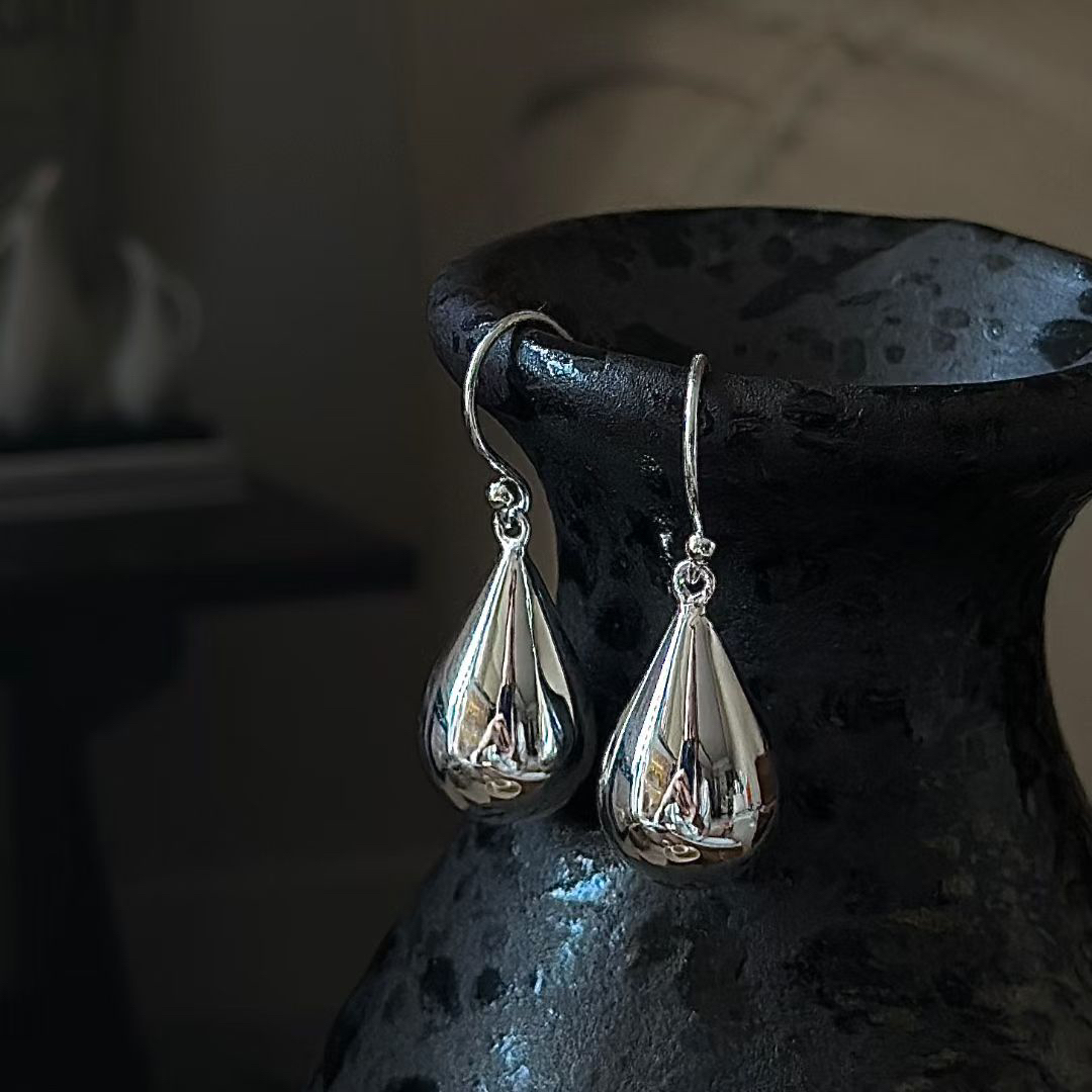 925银耳饰 纯银空心水滴耳环