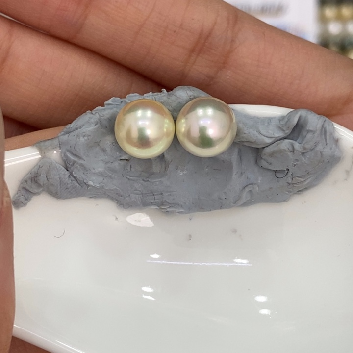 毛***Y颈饰海水珍珠未镶嵌ak对珠8.4-8.5mm丸，福利/定制不退不换
