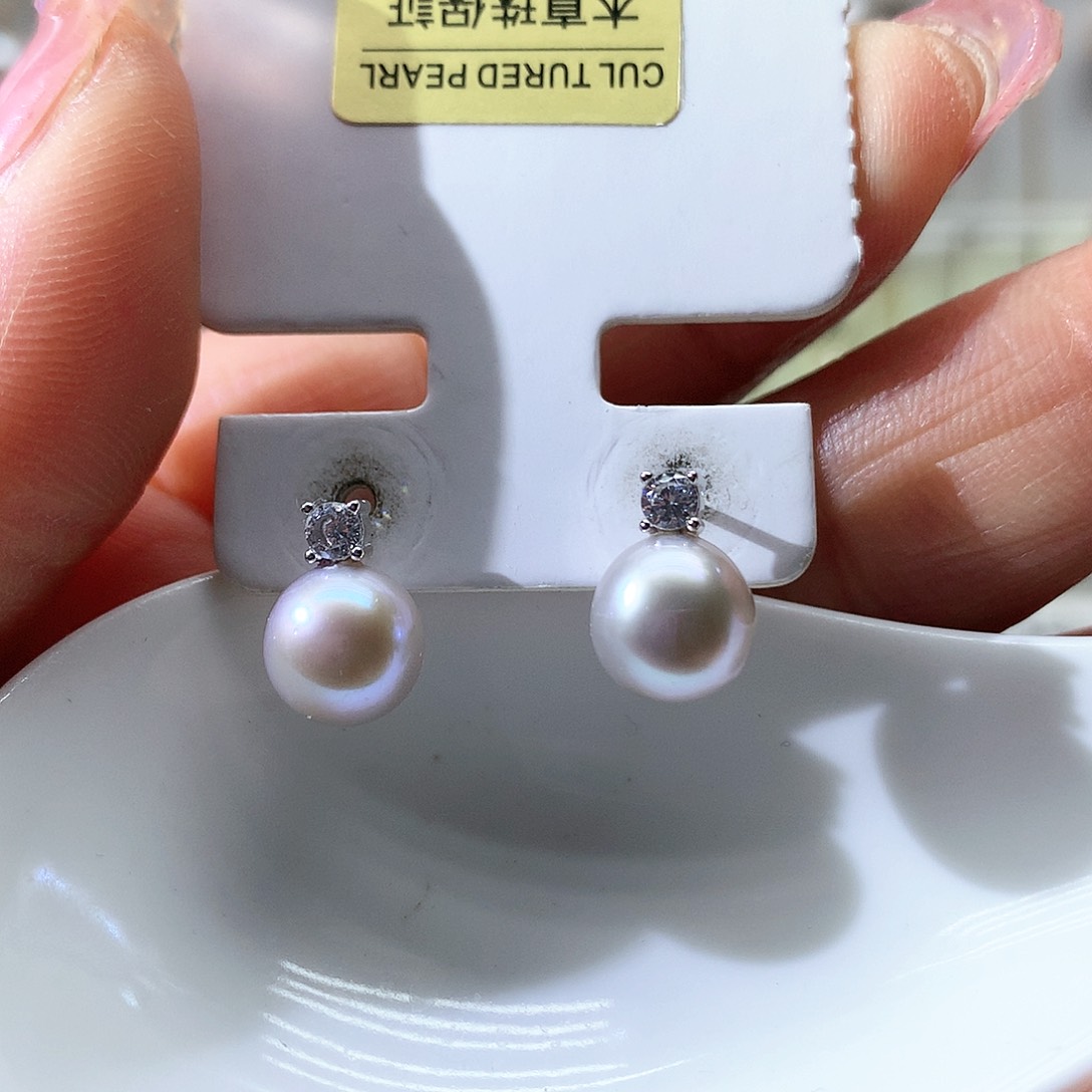 淡水珍珠耳饰银S925镶嵌
