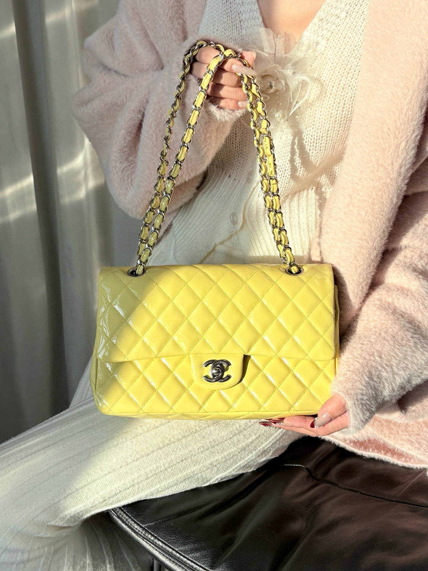 95新 Chanel/香奈儿 chanel 小鸡黄cf斜挎包