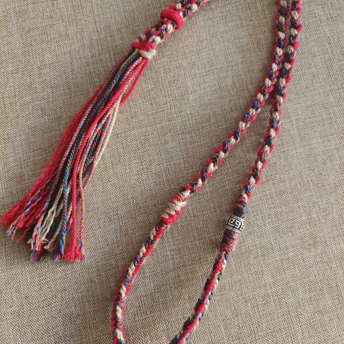 复古藏式纯手工编织吊坠挂绳手搓棉线藏风项绳唐卡调节红色八加四