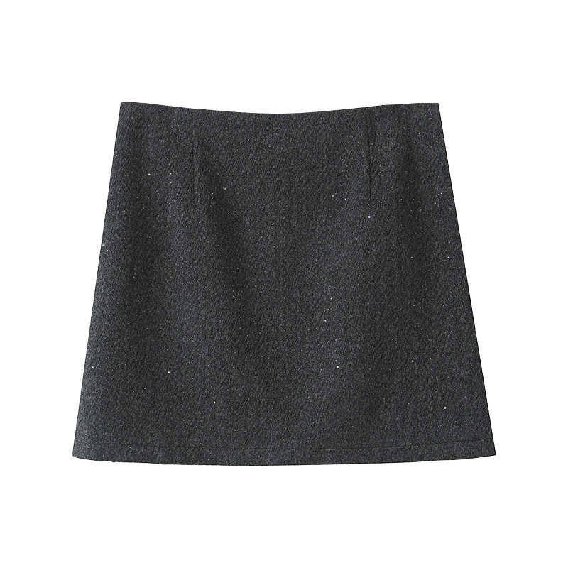 QIAN YI  遮胯微A型闪闪毛呢高腰半裙大码秋冬闪闪新年miu系节利