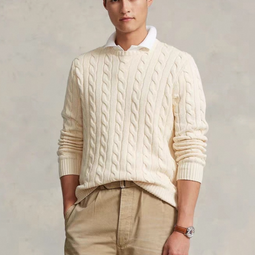 SC25918 美式休闲经典绞花编结男士半拉链针织羊毛衫