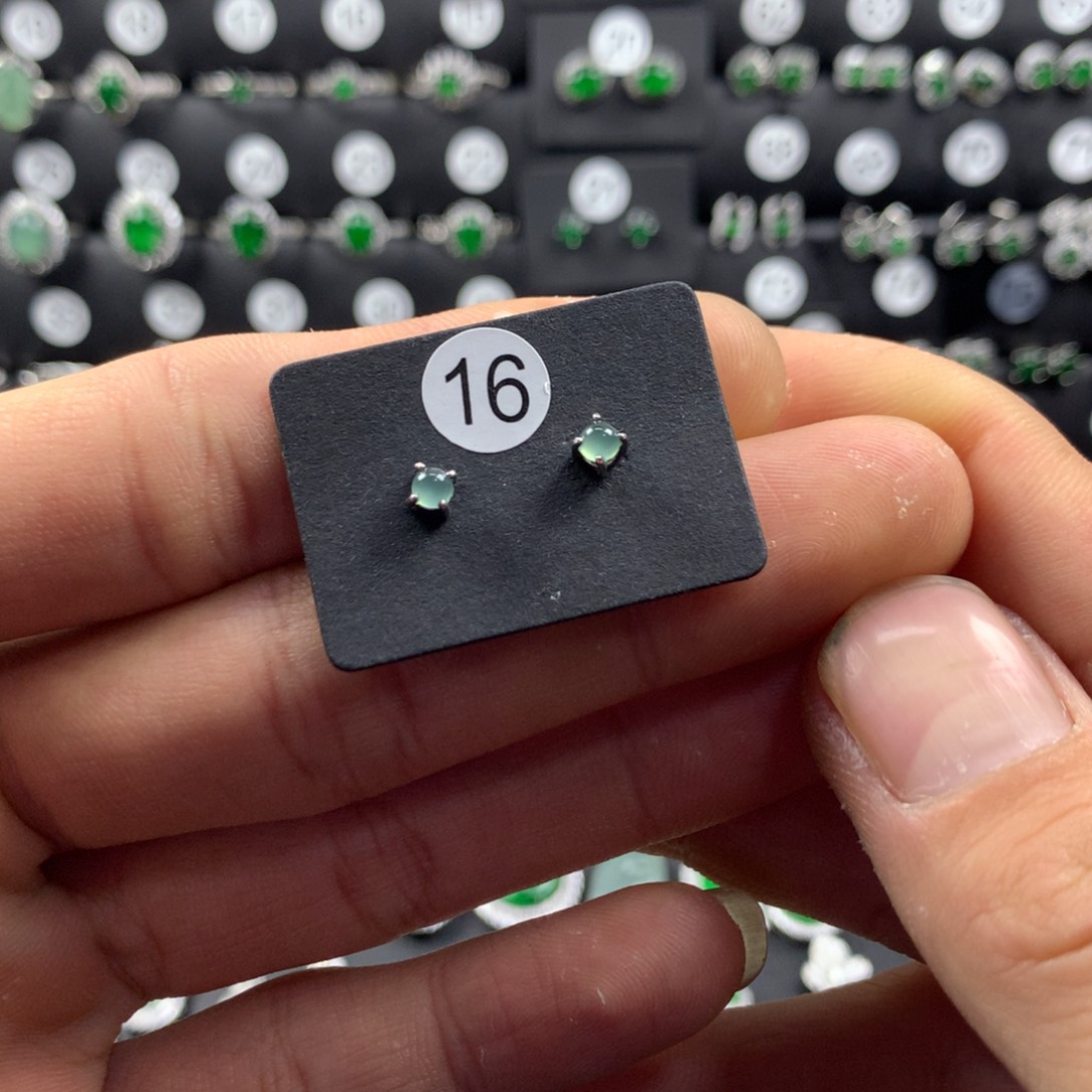 翡翠银S925镶嵌耳饰耳钉
