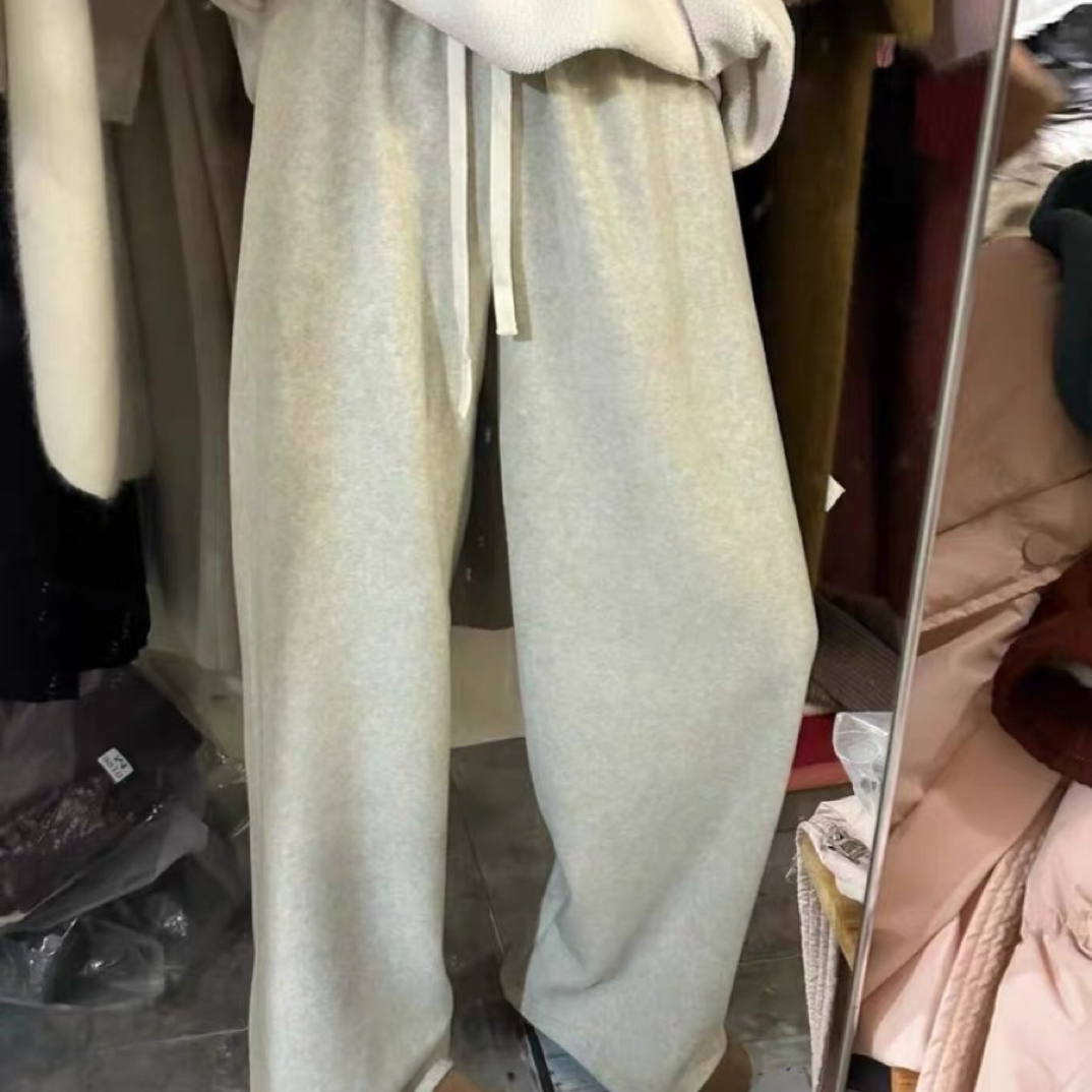 月月【加绒加厚糯米裤】冬高腰加绒宽松直筒休闲裤女显瘦慵懒风阔腿