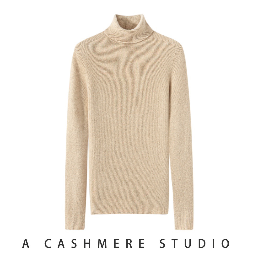 【抽条堆堆领】100%纯山羊绒一线成衣修身打底衫上衣