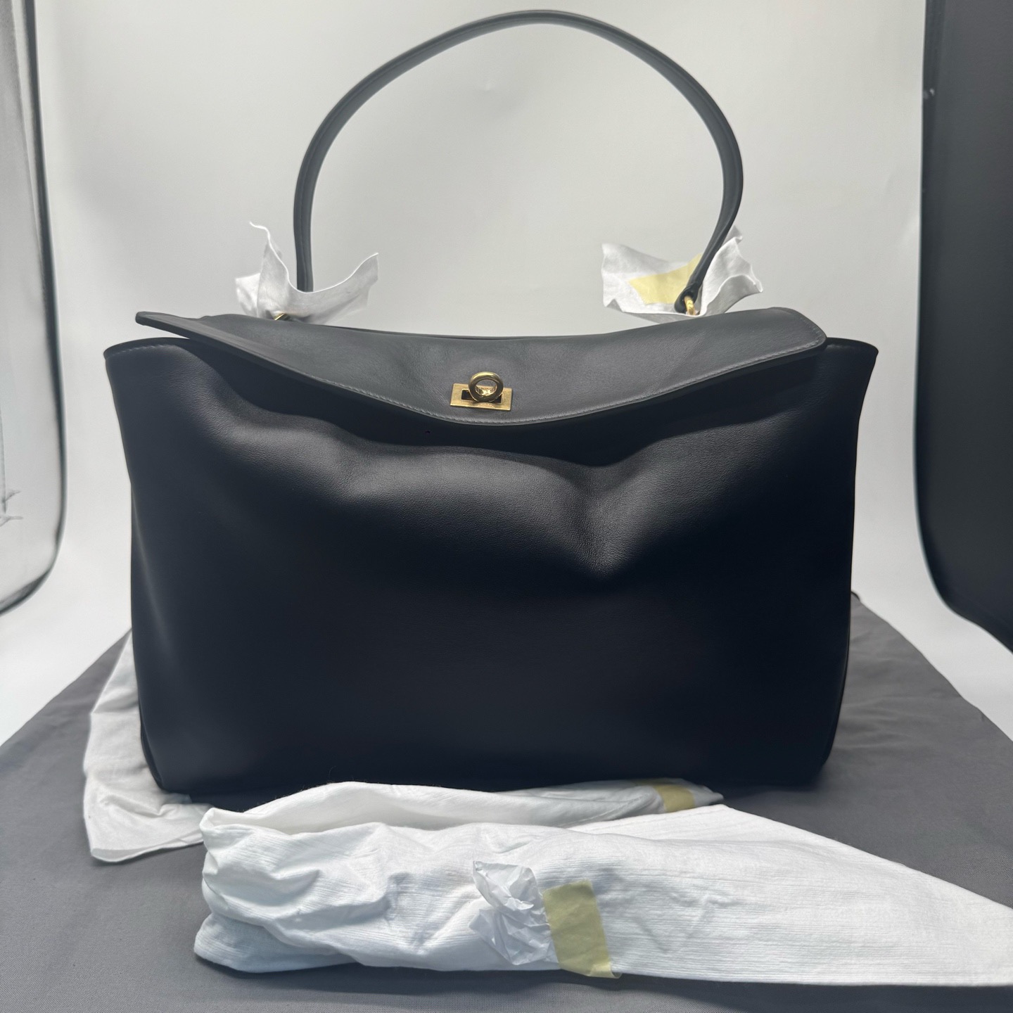 未使用 Balenciaga/巴黎世家 Rodeo可拆卸肩带光面牛皮大号黑色