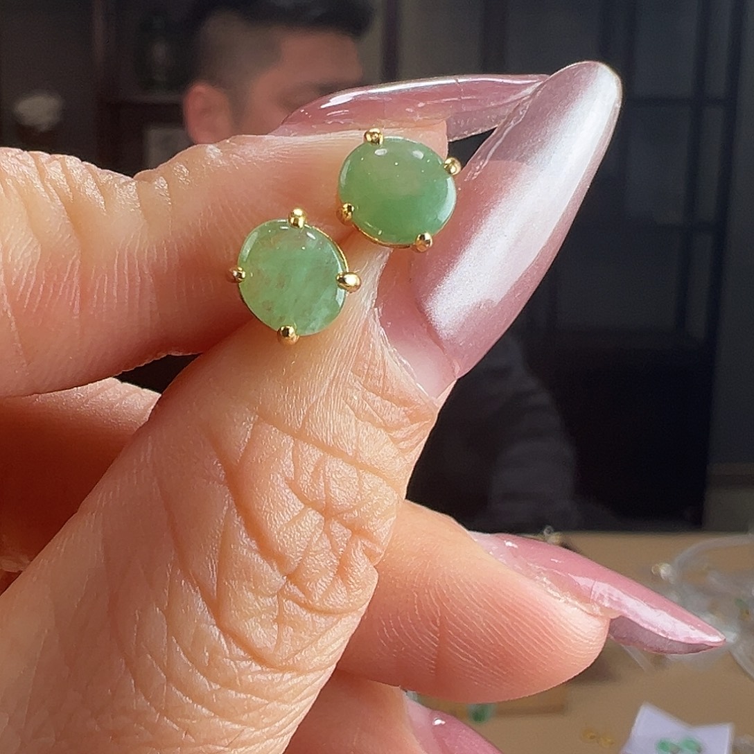 翡翠银S925镶嵌耳饰耳环71