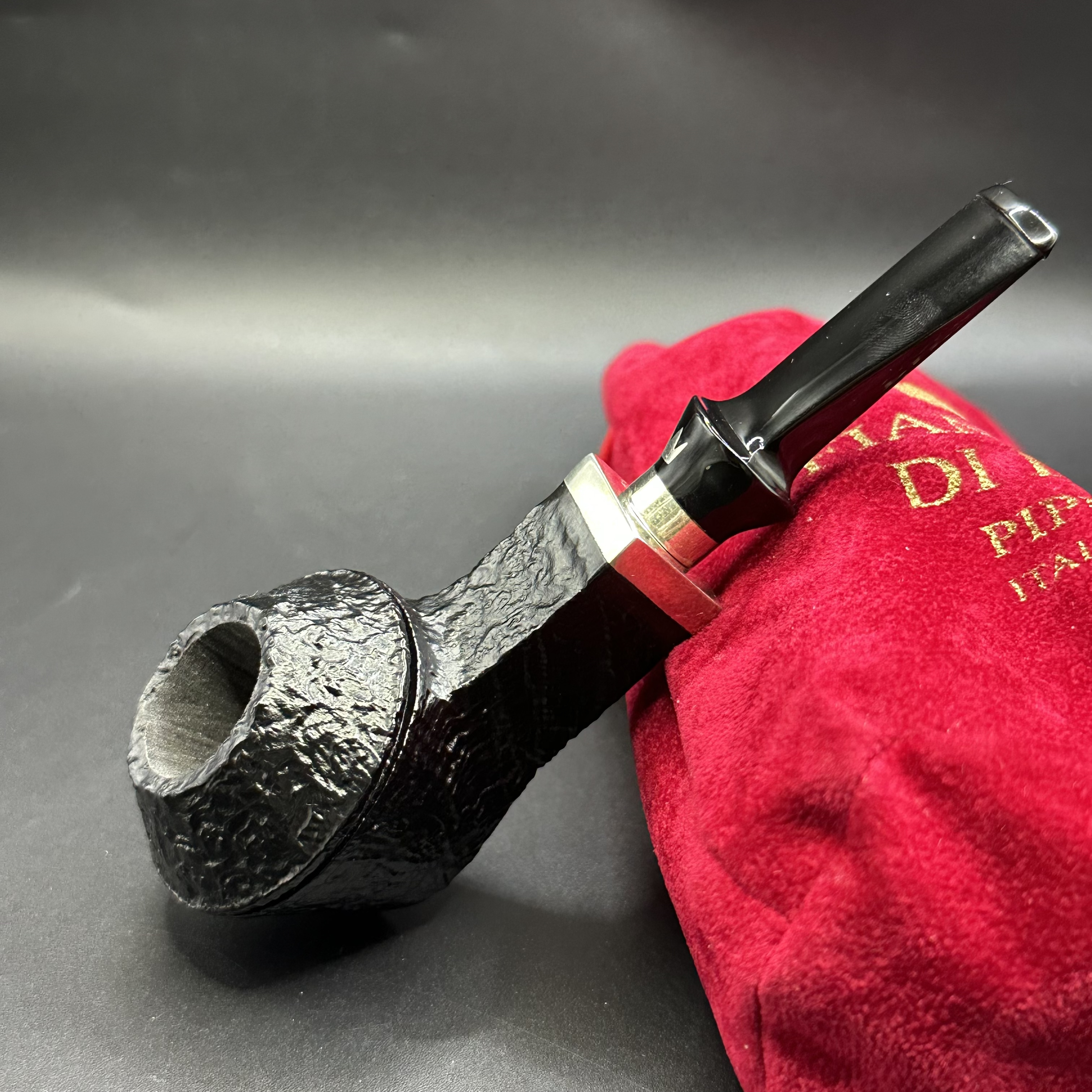 意大利火焰王双银龙喷砂牛头坐斗石楠木烟斗烟具