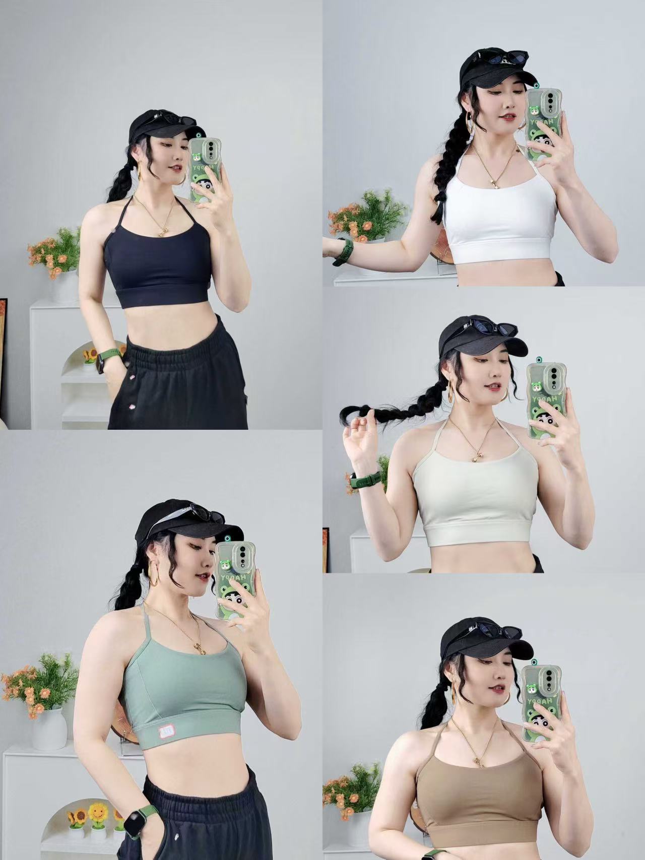 挂脖后背一根绳纯色修身显瘦欧美风运动瑜伽露背健身吊带女（6AB）