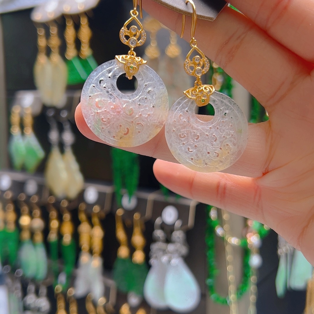 银S925镀金镶嵌翡翠耳饰