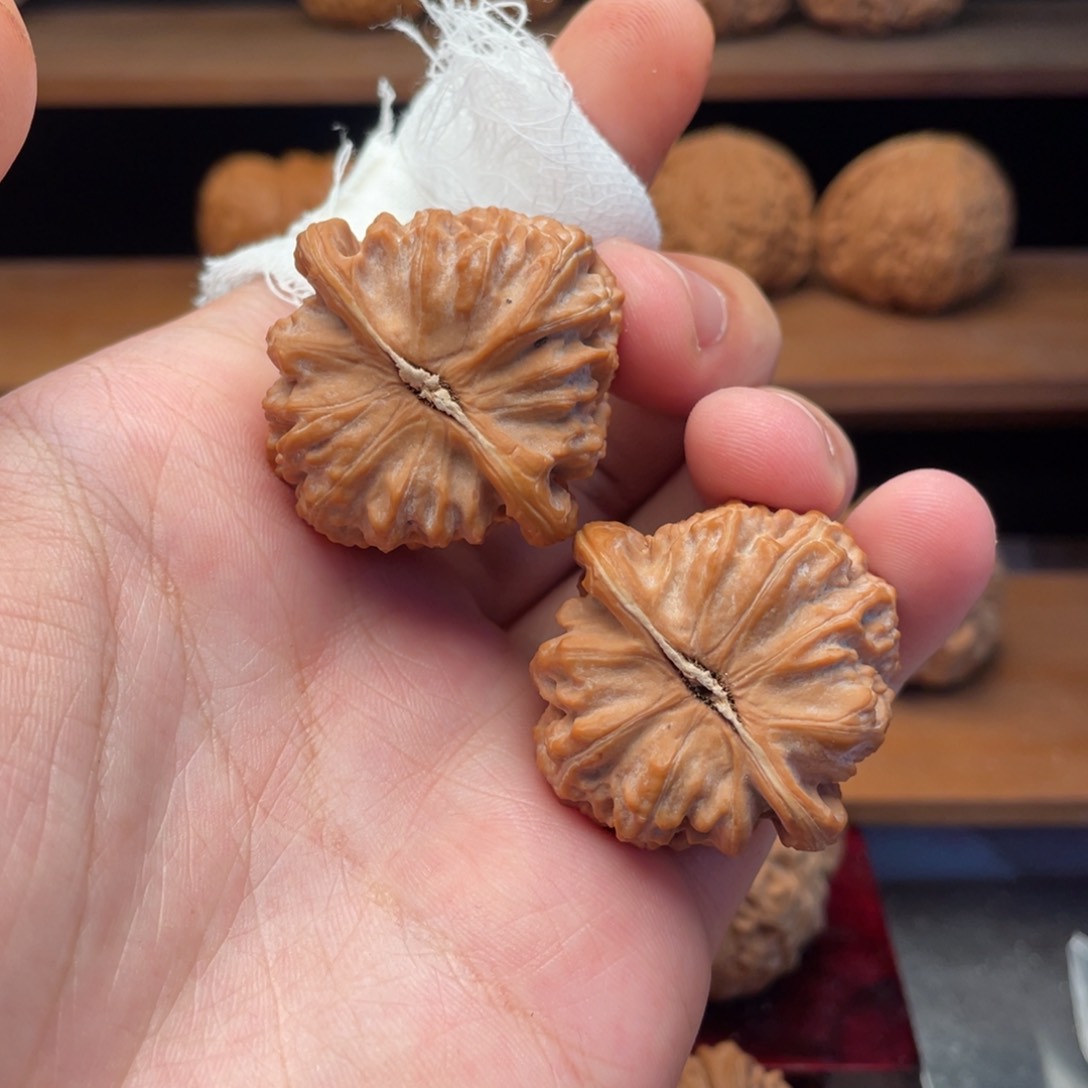 文玩核桃把件36精配红皮三角白一字底