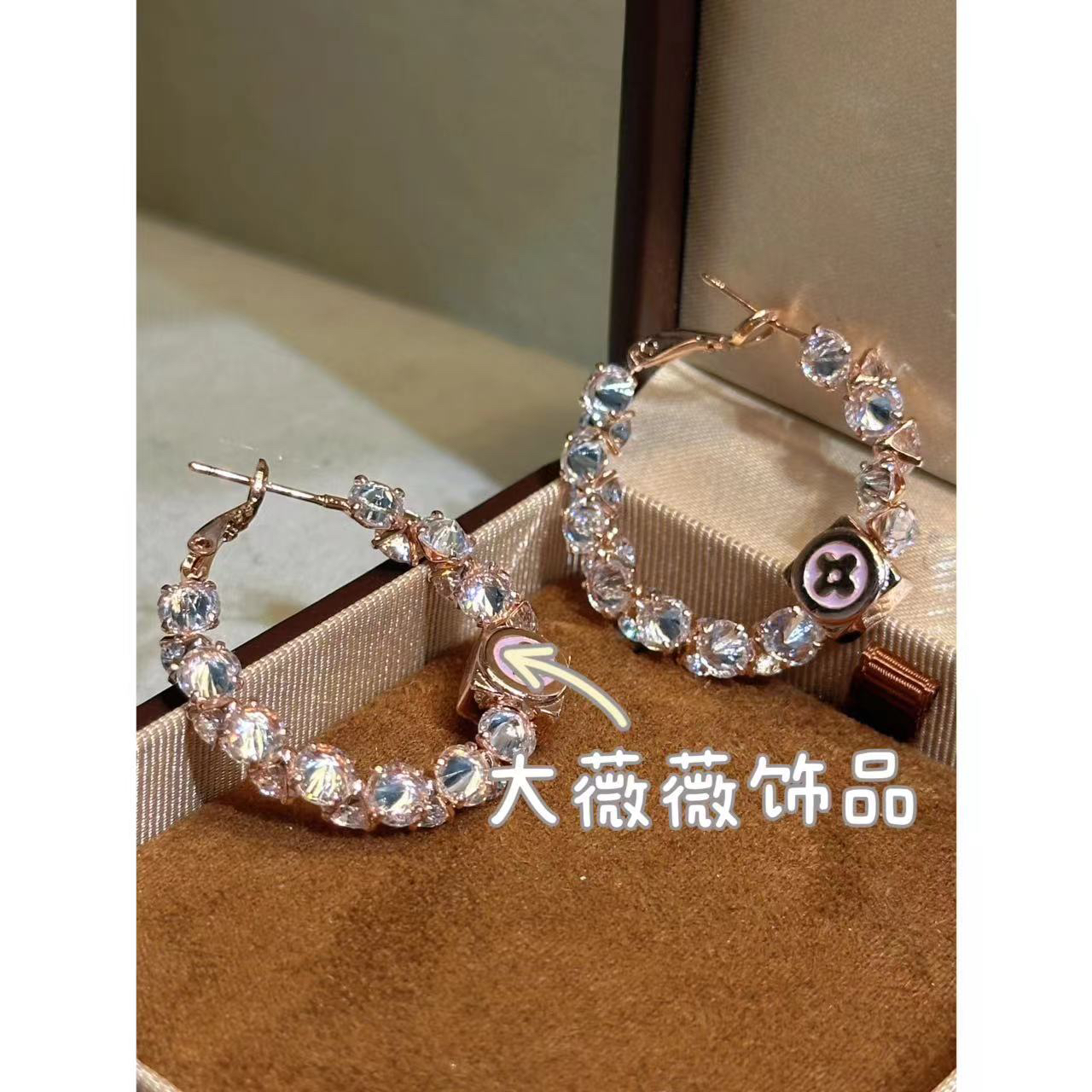 铜合金耳饰 高级感粉色方块耳饰-4836