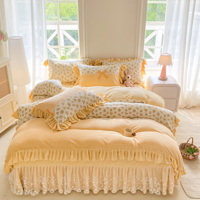 法缇娅韩版小清新保暖加厚夹棉婴儿绒四件套防滑免打理床品套件