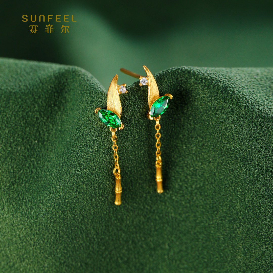 SUNFEEL/赛菲尔【优选店】足金知春系列竹镶石耳钉吊HR07020655