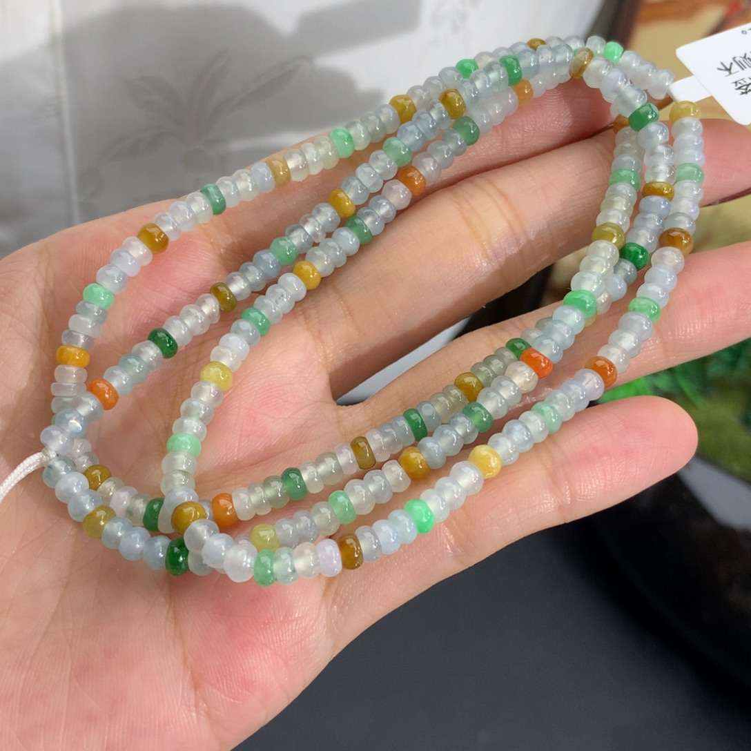 翡翠未镶嵌手串卡4胶润多宝算盘项链