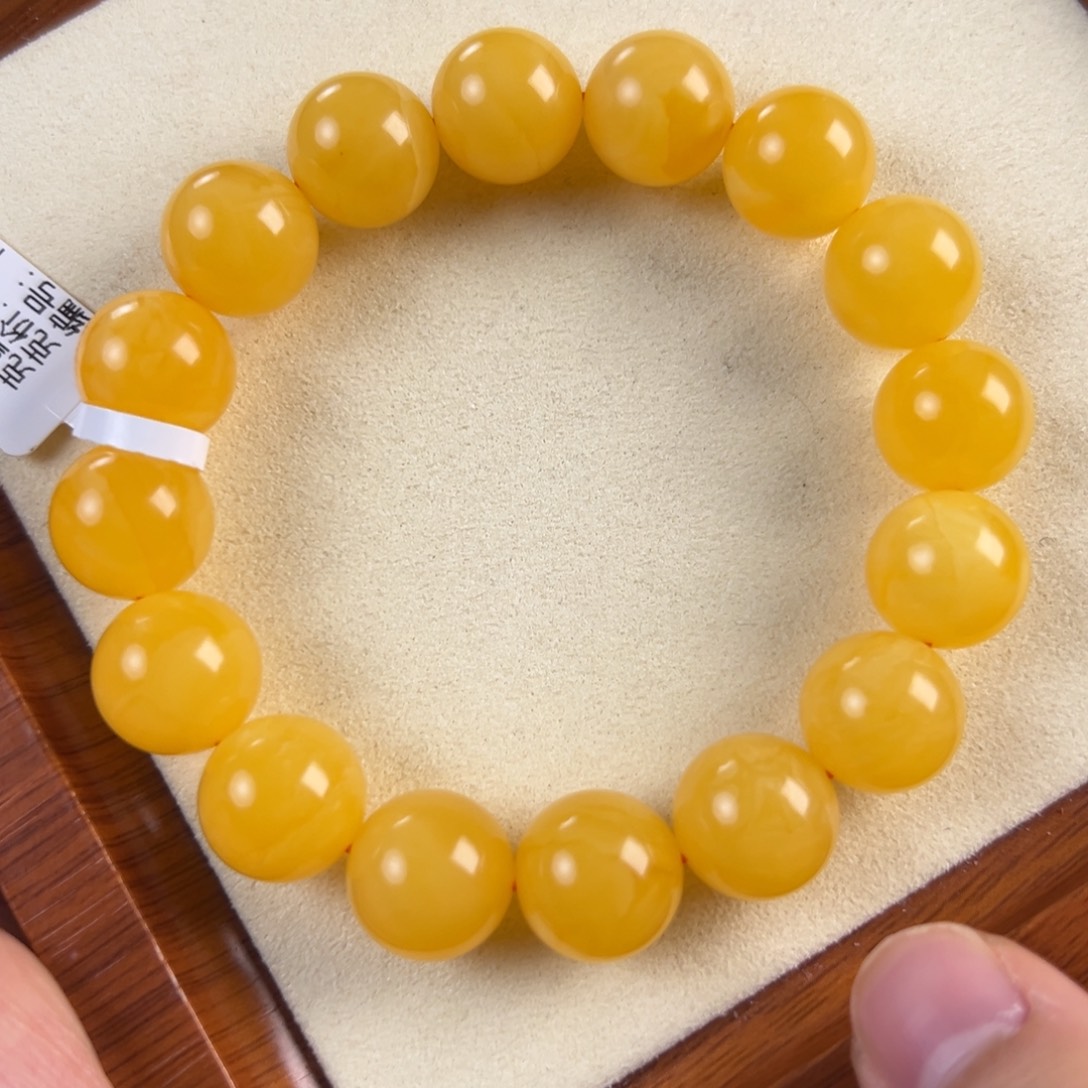 琥珀未镶嵌手链23.62g焦皮同料圆珠14mm tt