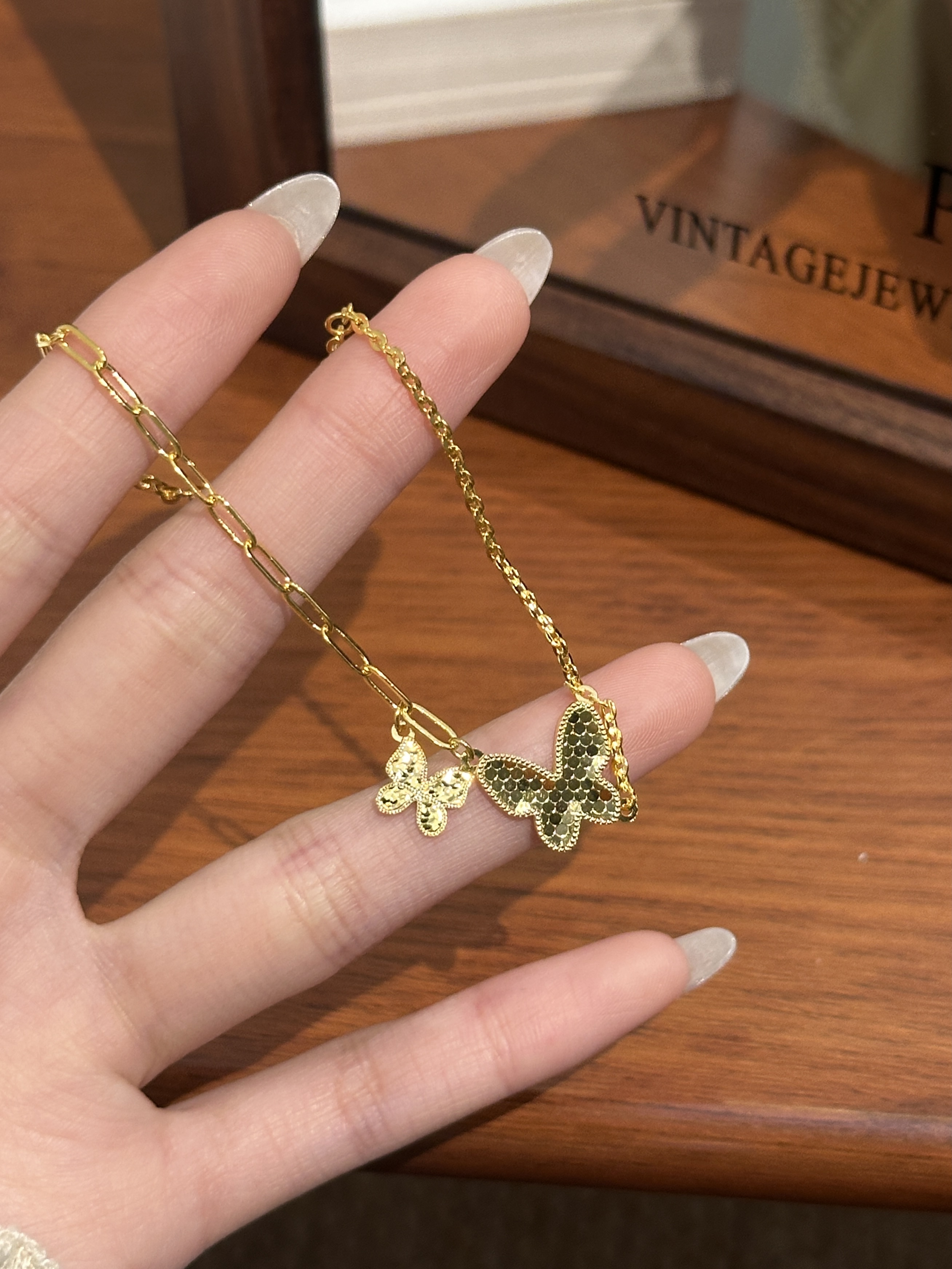 足银手链 足银镀金【碎冰车花蝴蝶手链】小众轻奢通勤女生送闺蜜