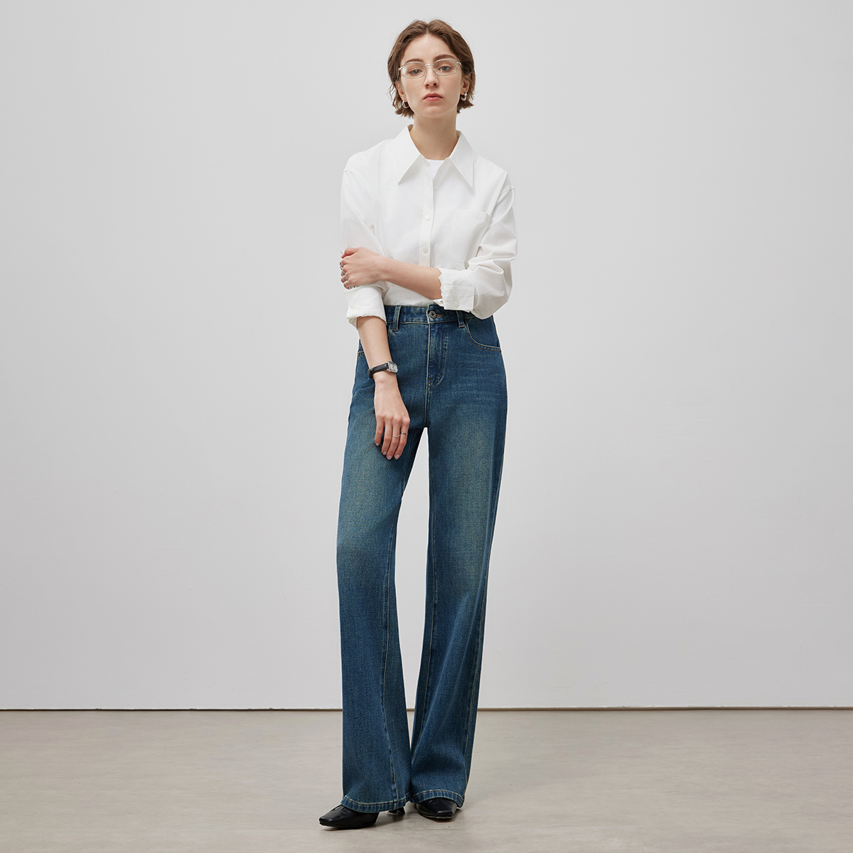 Leo Blue 高品质2025春季新款四面弹女高腰宽松直筒喇叭裤