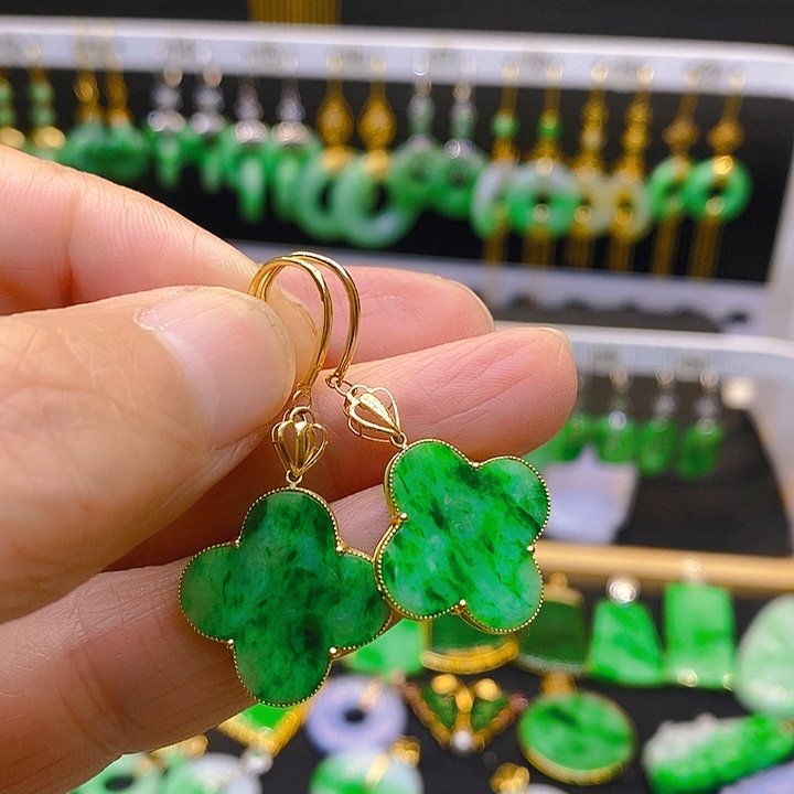 翡翠耳饰银S925镶嵌耳坠