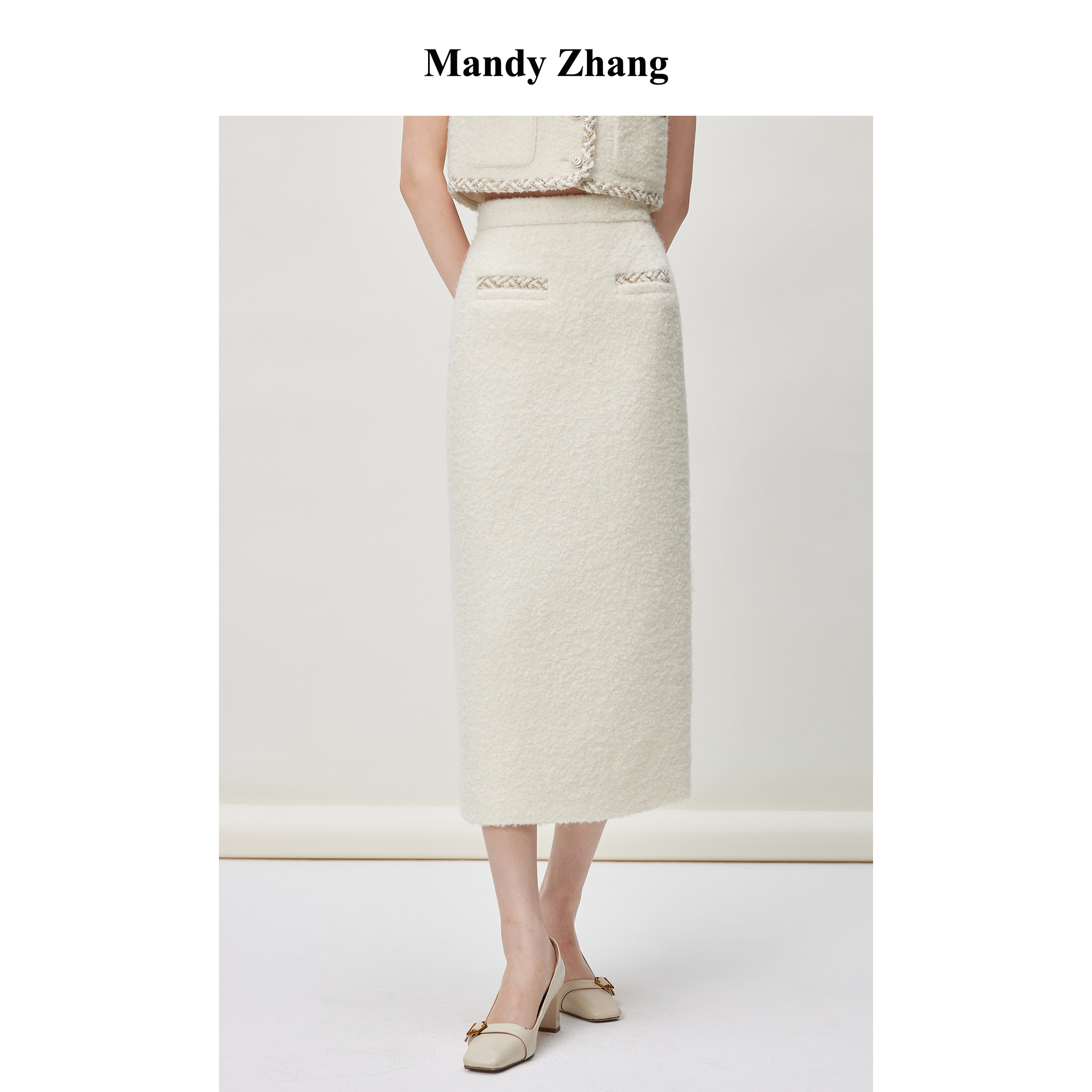 【达人专属】MandyZhang羊驼毛毛呢半身裙女羊毛裙子冬MBBQ744