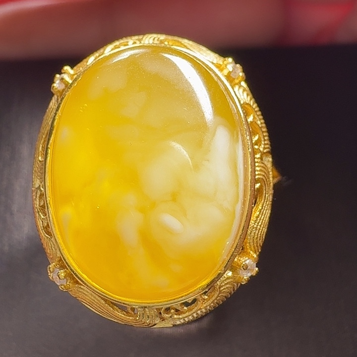 蜜蜡银S925镶嵌戒指戒指