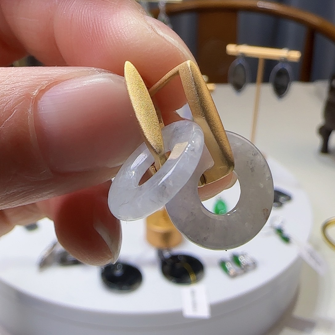 翡翠耳饰银S925镶嵌天然缅甸a货翡翠