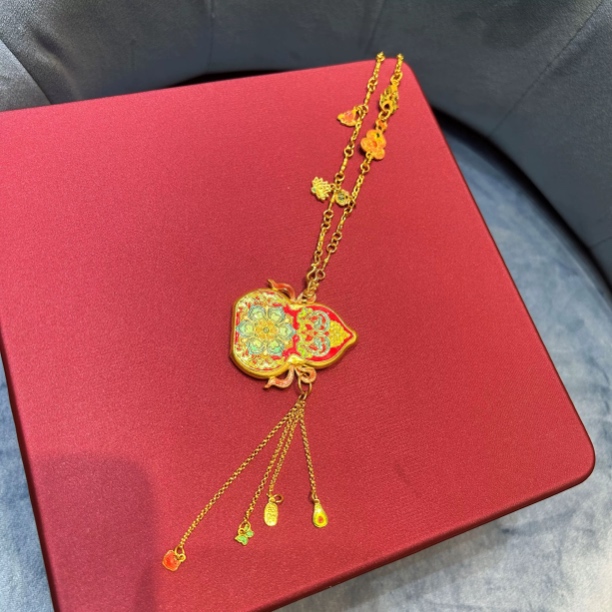 合金项链 古法传承高温烧兰七圣宝莲葫芦项链 