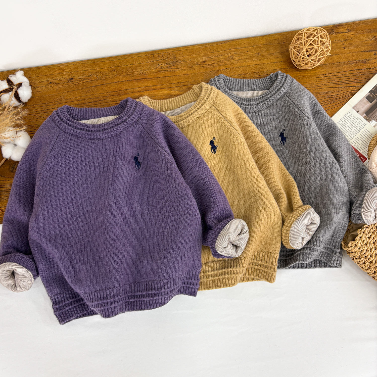 【加厚加绒】2025秋冬1新款儿童加厚套头毛衣百搭加厚刺绣洋气毛衣