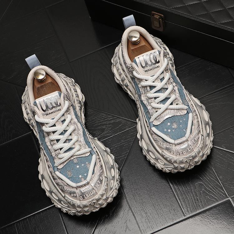 帆布面透气休闲厚底老爹鞋百搭低帮时尚潮流亮片个性百搭男鞋