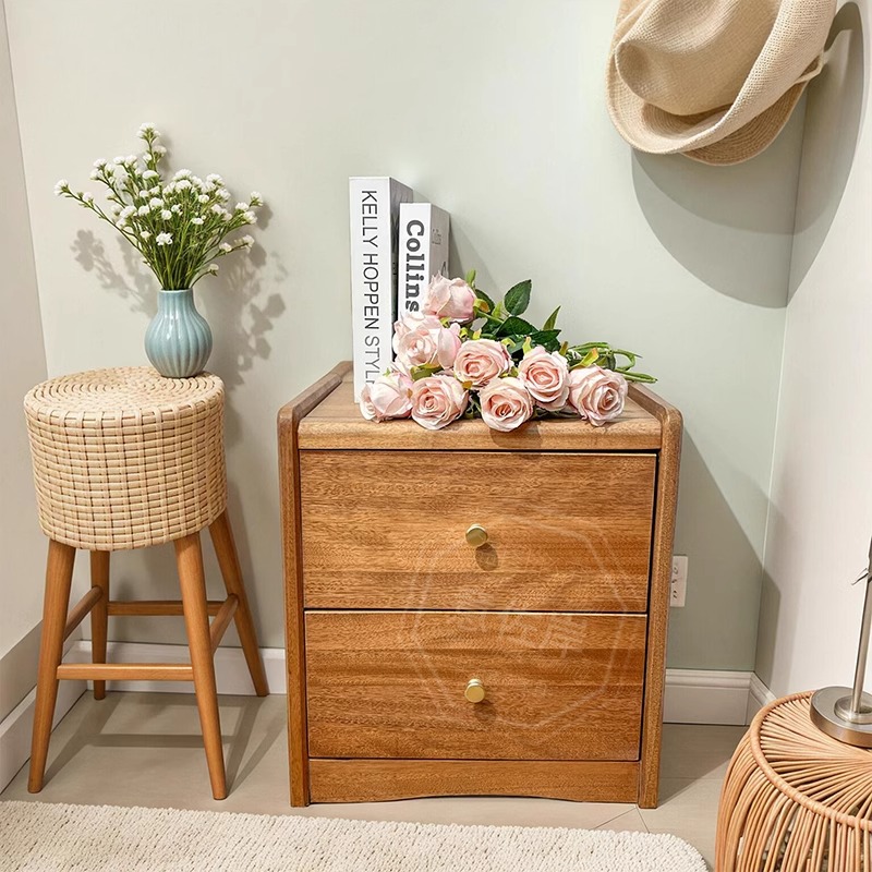 床头柜链接双储物抽屉式简约复古新中式