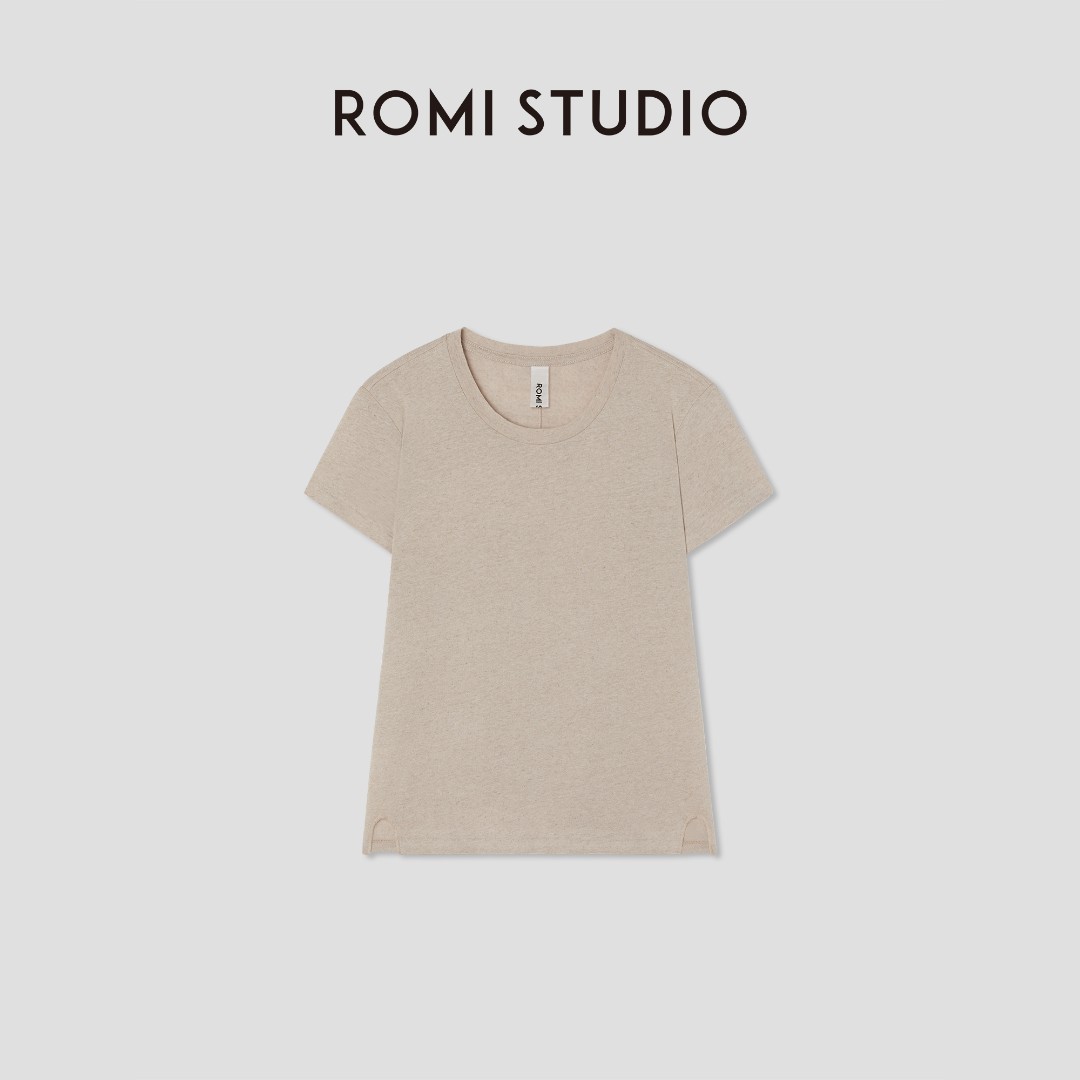 ROMI STUDIO进口亚麻棉混纺环保原色花纱圆领短袖T恤 RWCSSD2024