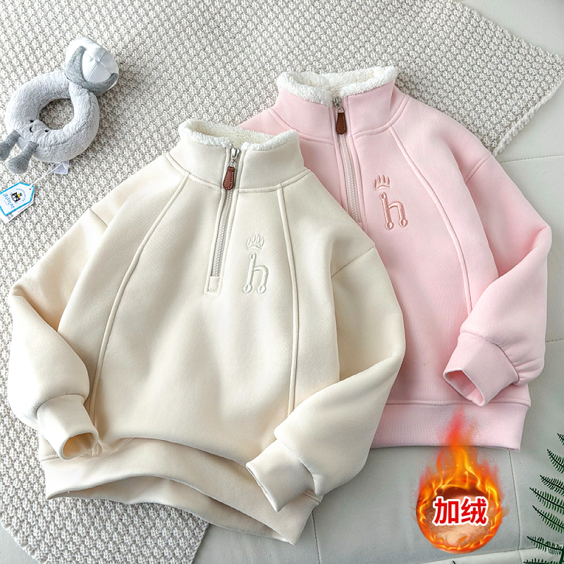 女童冬季卫衣2025新款时尚百搭加绒加厚长袖保暖打底