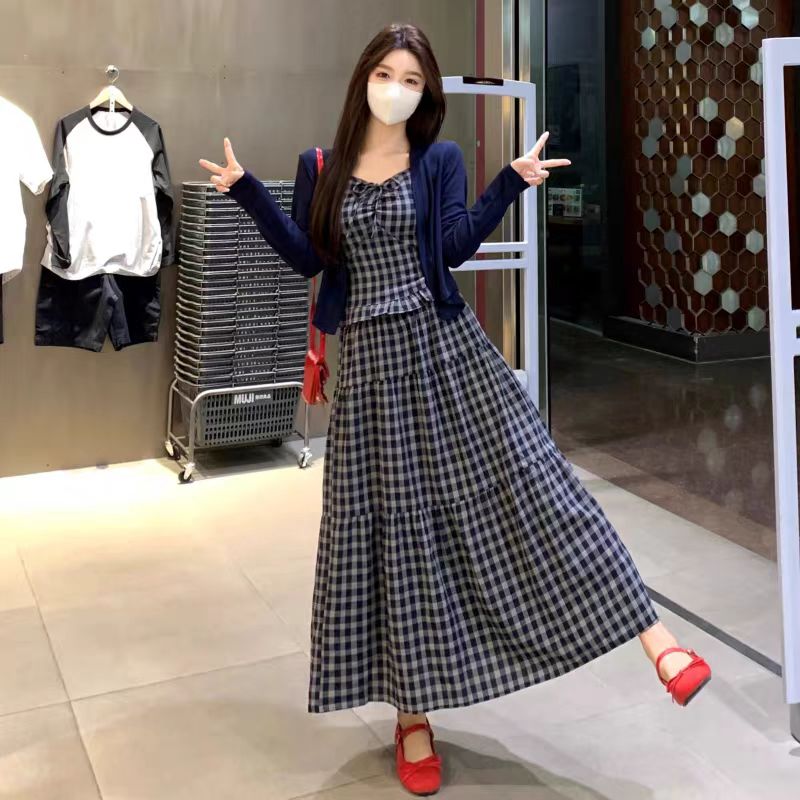  (糖300-糖399) 格子复古套装裙女秋新款气质显瘦减龄时尚套装