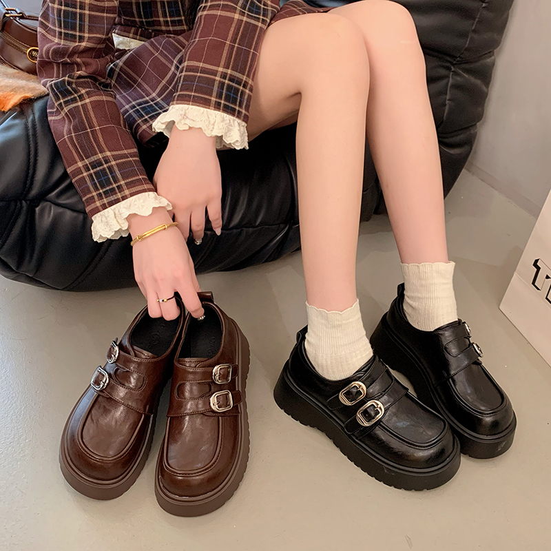 小个子增高乐福鞋女厚底秋季新款百搭皮带扣透气鞋子乐福鞋推荐