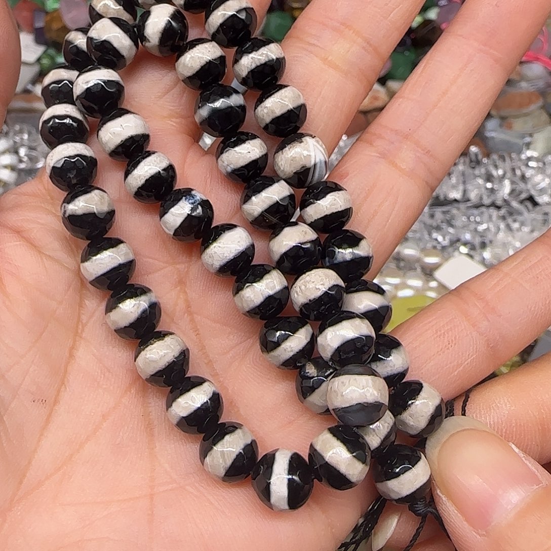 玛瑙/玉髓合金珠宝半成品一线黑玛瑙8mm一条