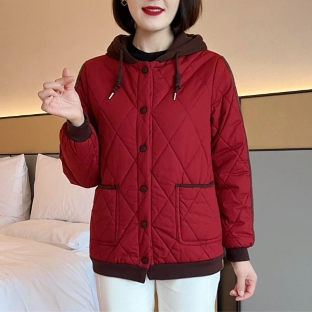 2025妈妈装常规棉袄棉衣连帽纽扣冬季中老年女装休闲加绒加厚款