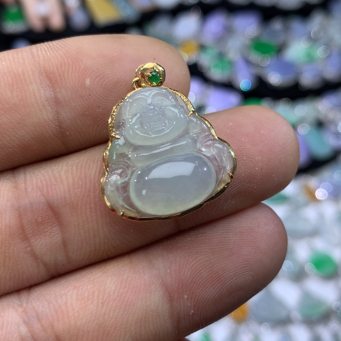 翡翠18K金镶嵌吊坠(不含链)