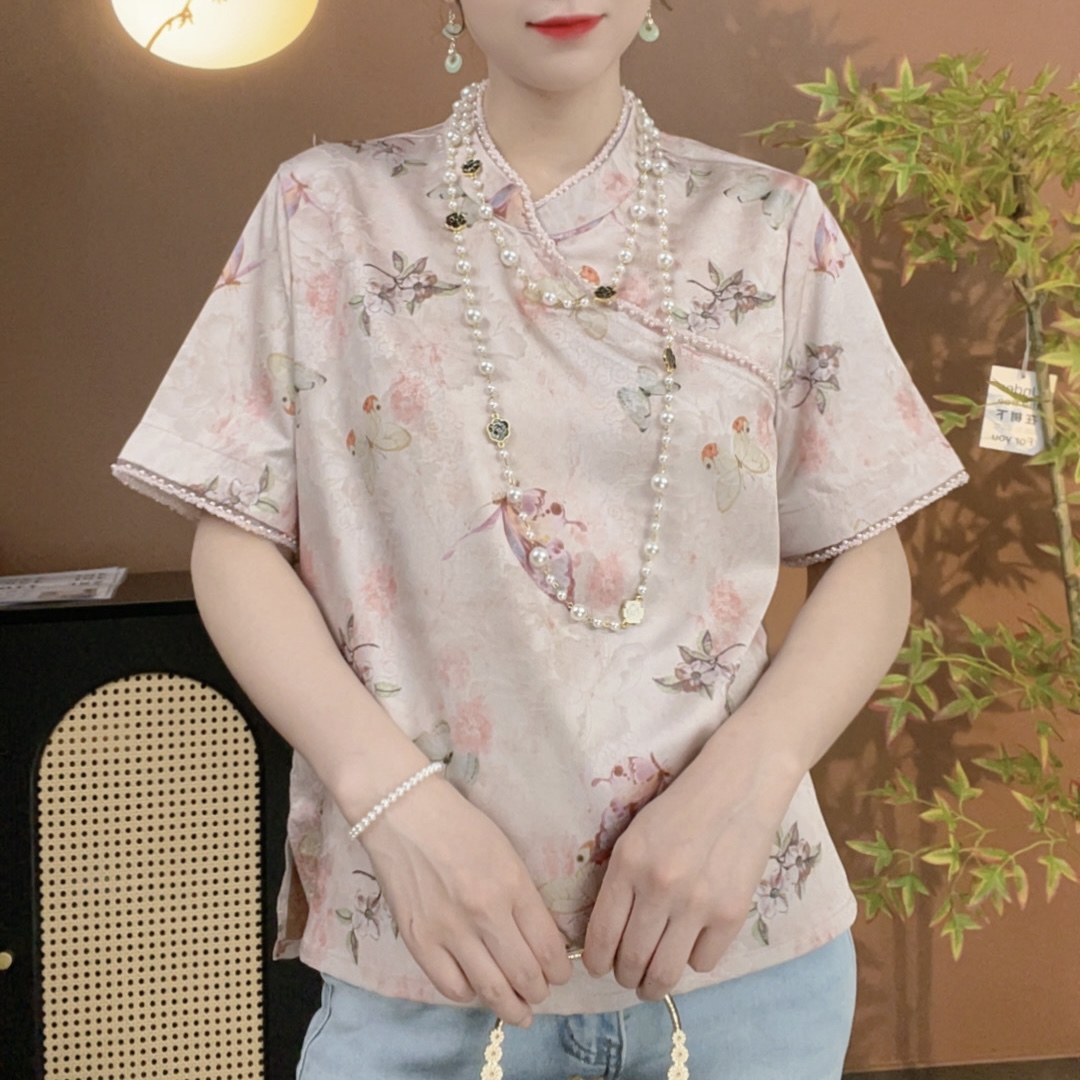 【蝶恋花】25夏季新款立领短袖洋气气质减龄新中式女小衫XHB0255458