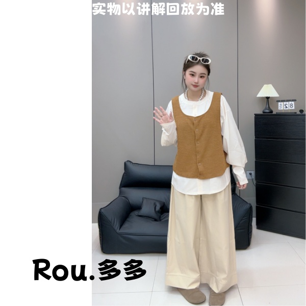 「Rou.多多」秋季新款法式风圆领衬衫上衣外搭针织开衫吊带背心套装