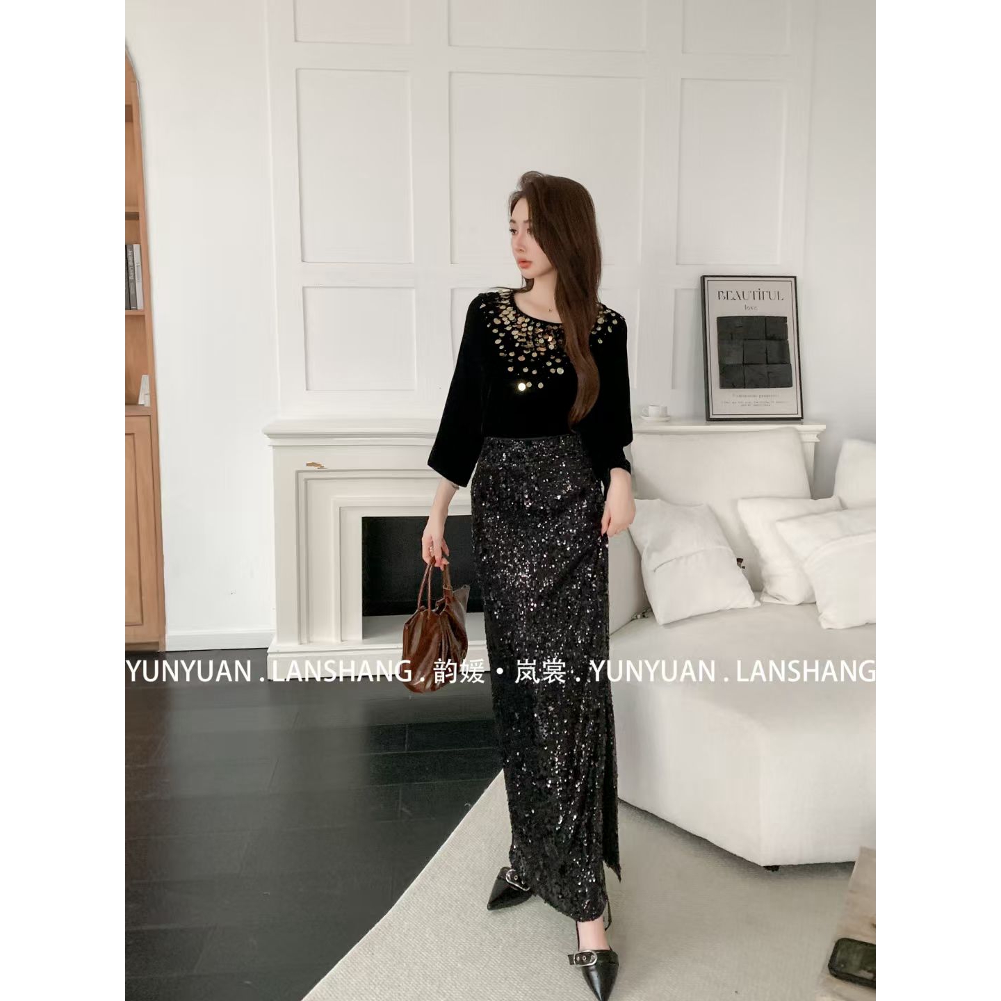 445法式时尚春新款轻奢钉珠上衣