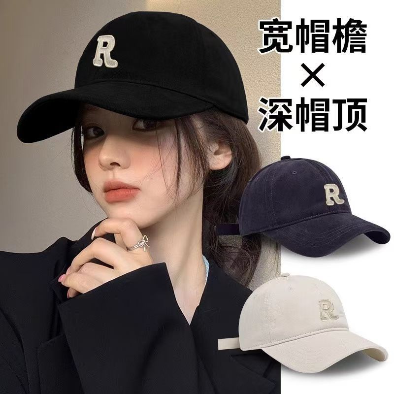 新款大头围棒球帽深顶大宽檐字母刺绣鸭舌帽网红百搭纯色棒球帽子