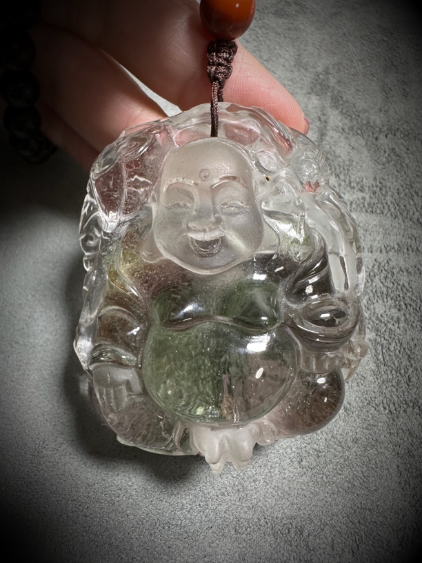 水晶绿幽灵佛公吊坠
