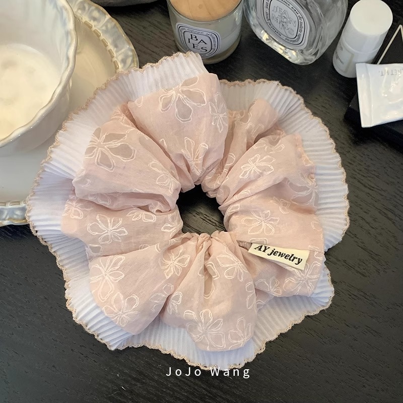 嫣粉系超赞~高级感暗花大肠发圈女高弹扎头发双层发饰头绳韩秋冬